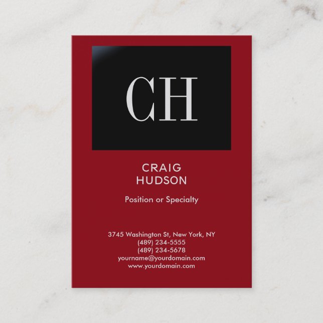 Carte de visite de monogramme noir rouge Chubby (Devant)