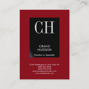 Carte de visite de monogramme noir rouge Chubby