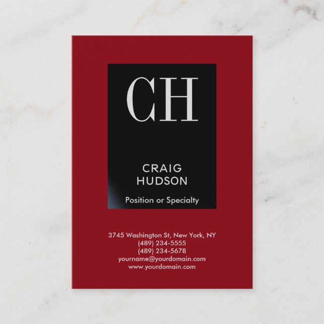 Carte de visite de monogramme noir rouge Chubby (Devant)