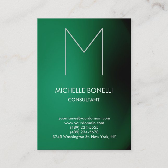 Carte de visite de monogramme noir vert moderne (Devant)