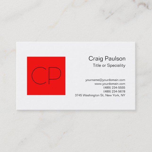 Carte de visite de Monogramme Rouge Blanc tendance (Devant)