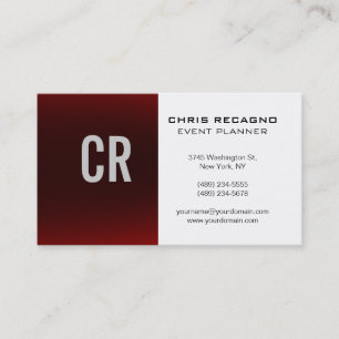 Carte de visite de Monogramme Rouge Blanc tendance