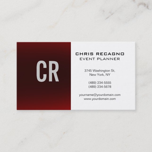 Carte de visite de Monogramme Rouge Blanc tendance (Devant)