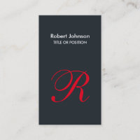 Carte de visite de monogramme rouge gris élégant