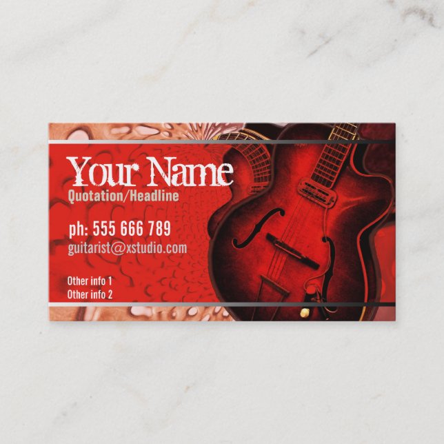 Carte de visite de musique de guitare Red Earth (Devant)