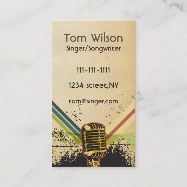 Carte de visite de musique de microphone rustique  (Devant)