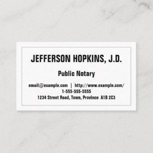 Carte de visite de notaire public minimal et élé