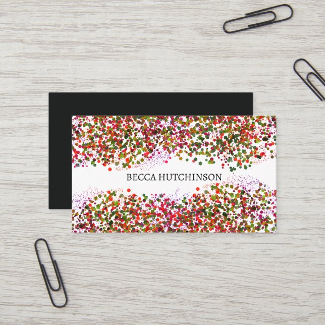 Carte de visite de parties scintillant Confetti (Devant/Arrière en situation)