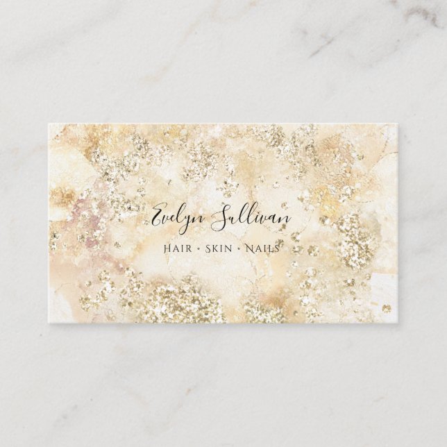 Carte de visite de parties scintillant en or beige (Devant)