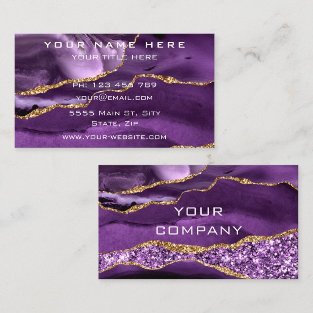 Carte de visite de Parties scintillant en or viole (Devant / Derrière)