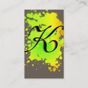 Carte de visite de peinture d'encre vert jaune