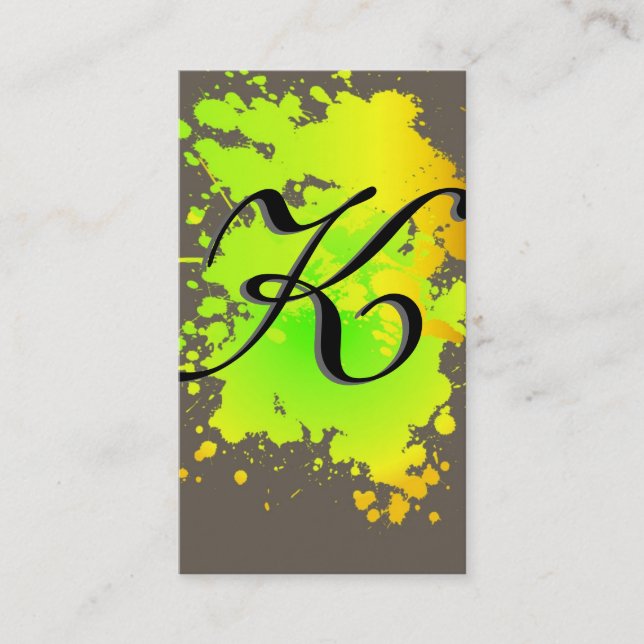 Carte de visite de peinture d'encre vert jaune (Devant)