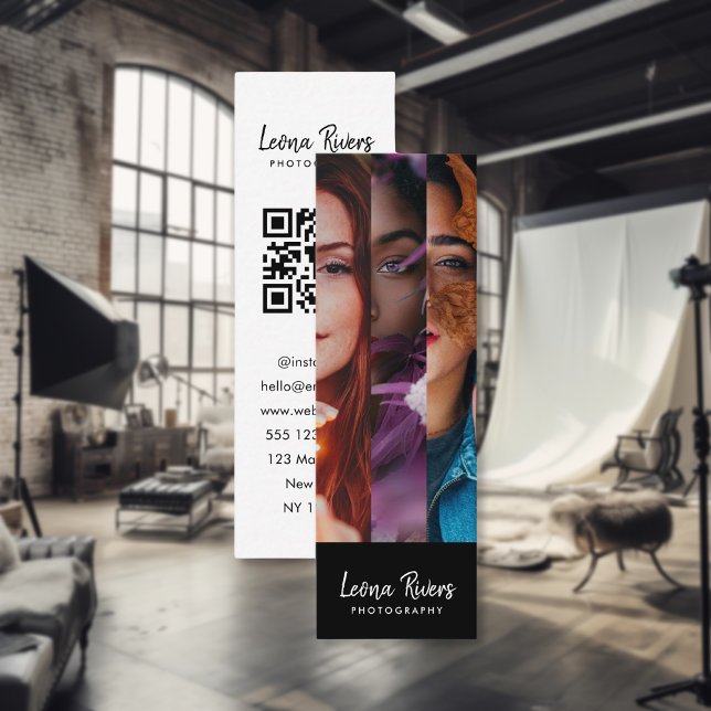 Carte de visite de photographe à code QR à trois p (Créateur téléchargé)