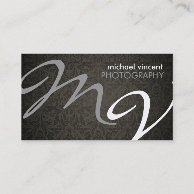 Carte de visite de photographe Damask Monogram (Devant)