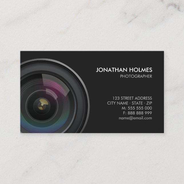 Carte de visite de photographe d'objectif de (Devant)