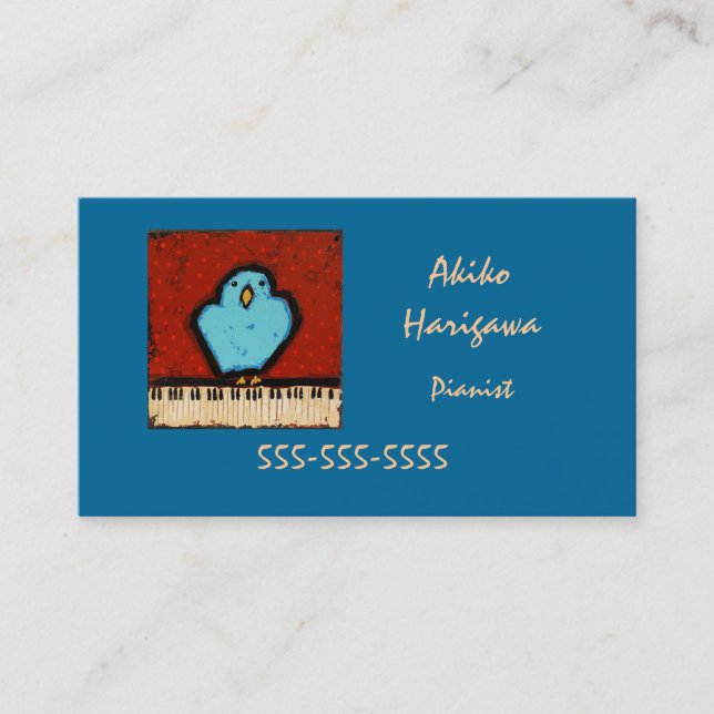 carte de visite de pianiste d'oiseau bleu et de (Devant)