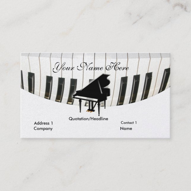 Carte de visite de piano à queue et de clavier (Devant)