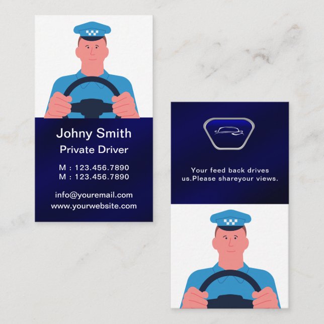 Carte de visite de pilote Uber minimum bleu (Devant / Derrière)