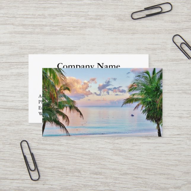 Carte de visite de plage tropical (Devant/Arrière en situation)