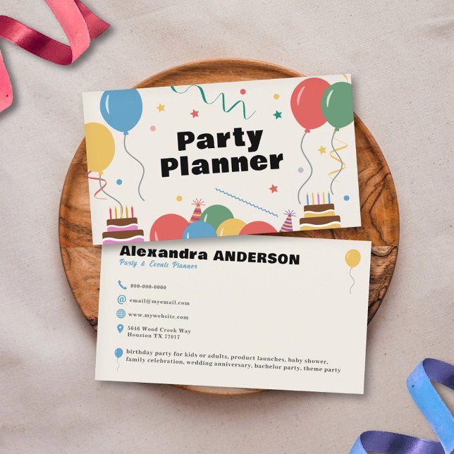Carte de visite de planificateur de fête (Party Planner Business Card)