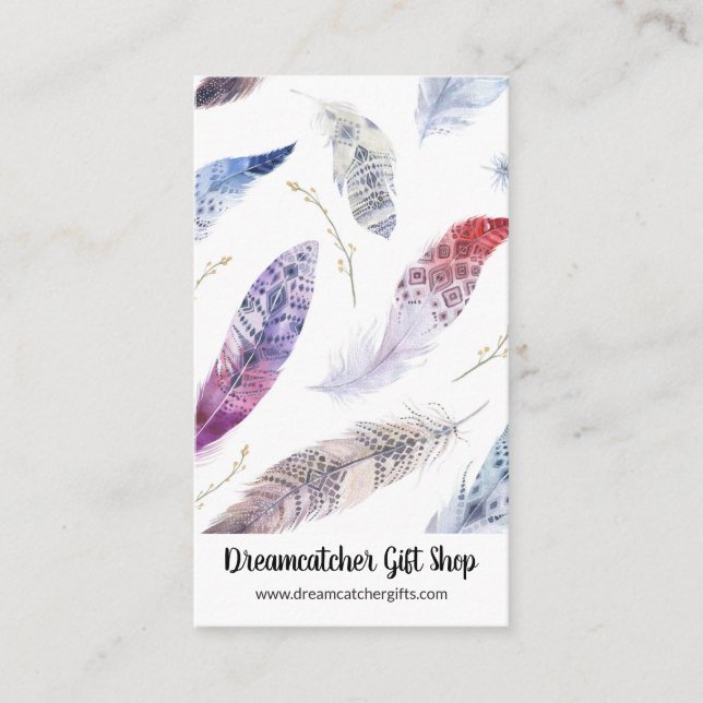 Carte de visite de plumes d'aquarelle verticale (Devant)