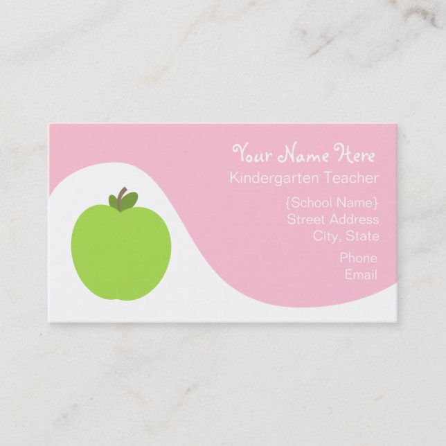 Carte de visite de professeur - Apple vert et rose (Devant)