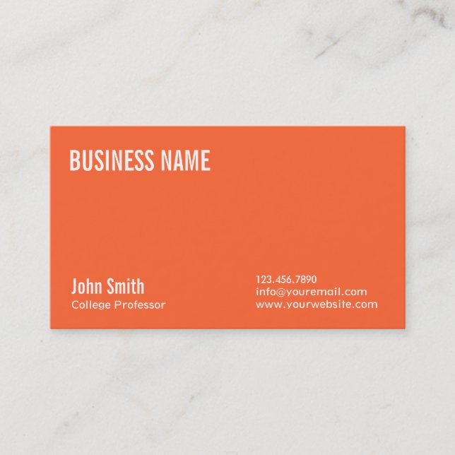 Carte de visite de professeur simple Plain Orange (Devant)