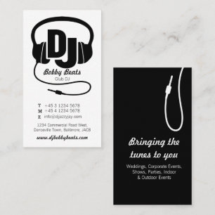 Carte de visite de promoteur DJ mono noir et blanc