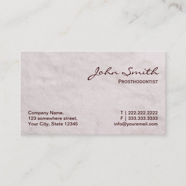 Carte de visite de prosthodontie de fourrure blanc (Devant)