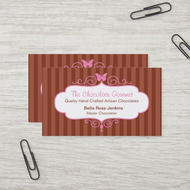 Carte de visite de rayure de magasin de chocolat (Devant/Arrière en situation)