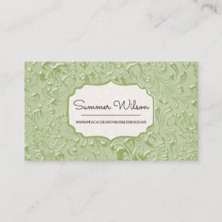 Carte de visite de relief floral de couleur verte