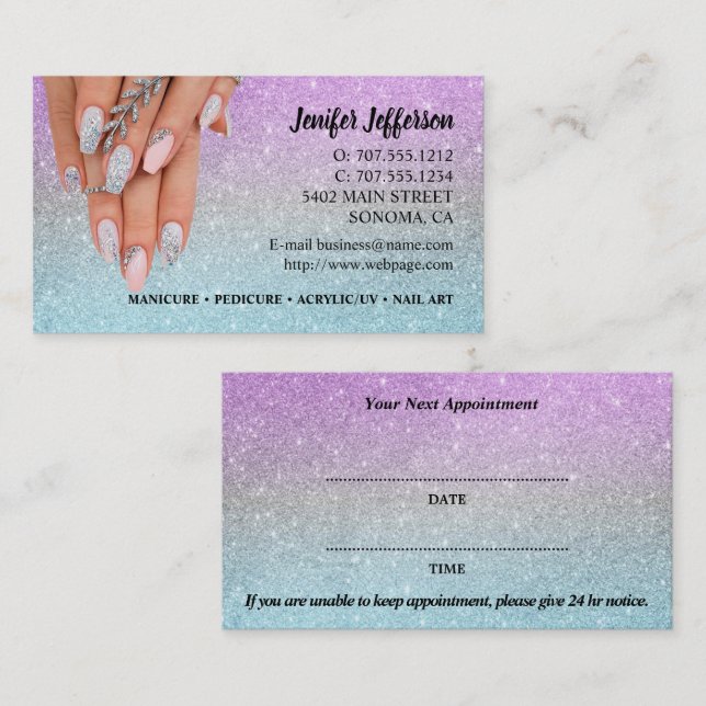 Carte de visite de rendez-vous du salon à ongles (Devant / Derrière)