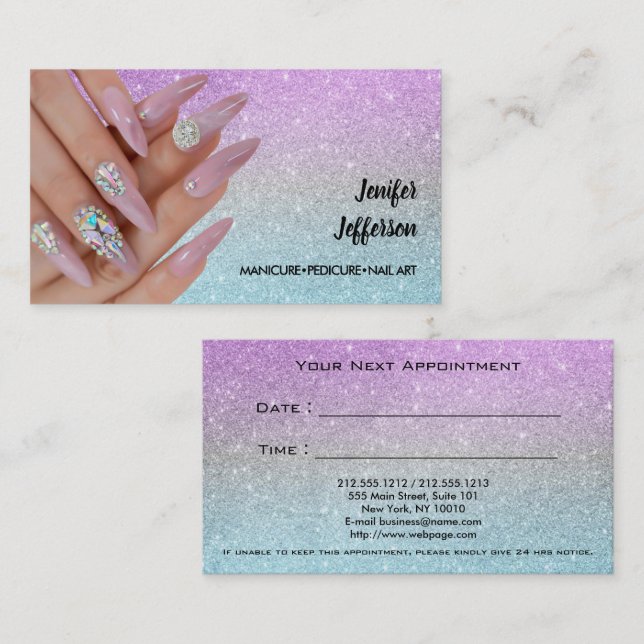 Carte de visite de rendez-vous du salon Nail (Devant / Derrière)