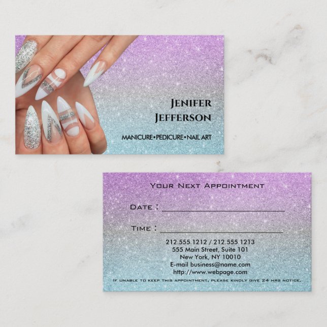 Carte de visite de rendez-vous du salon Nail (Devant / Derrière)