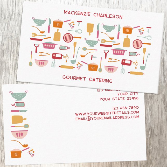 Carte de visite de restauration (Retro kitchen catering cafe bakery restaurant custom business cards)
