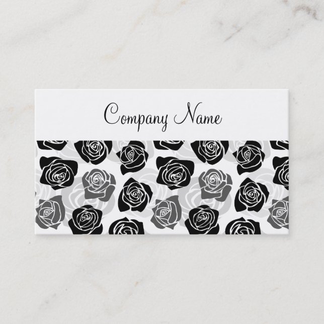 Carte de visite de roses noir et blanc chic (Devant)