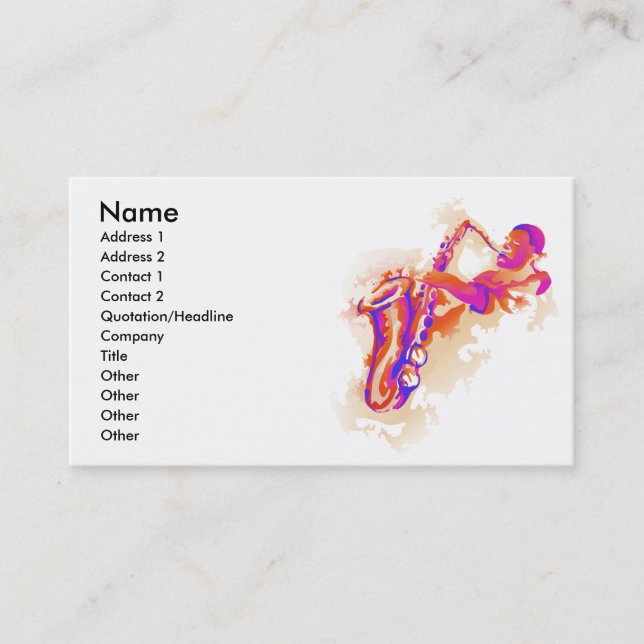 Carte de visite de saxophone d'homme de jazz (Devant)