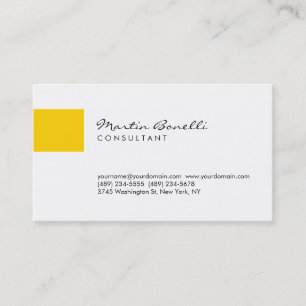 Carte de visite de script minimaliste blanc jaune 