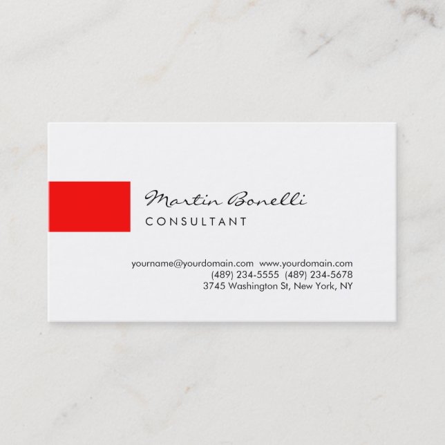 Carte de visite de script minimaliste rouge tendan (Devant)