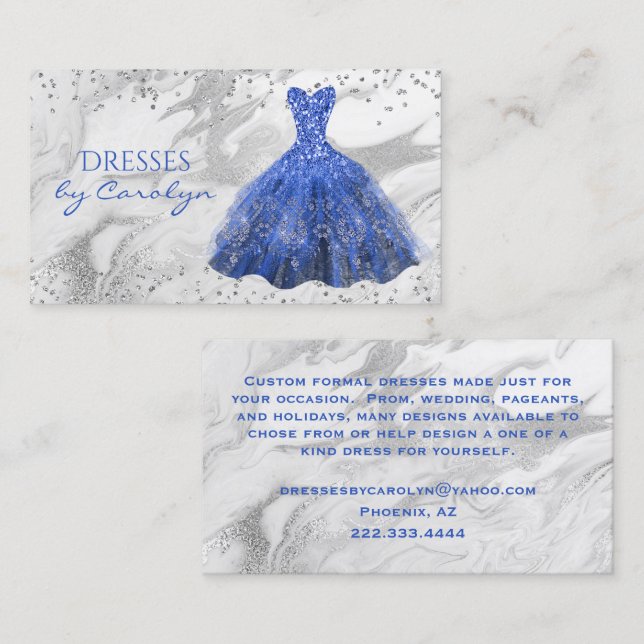 Carte de visite de Seamstress Blue Glittery (Devant / Derrière)