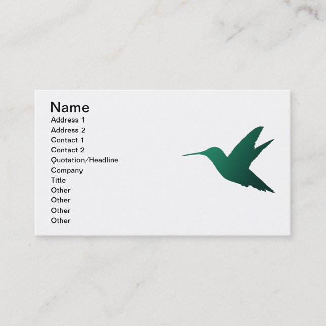 Carte de visite de silhouette de colibri (Devant)