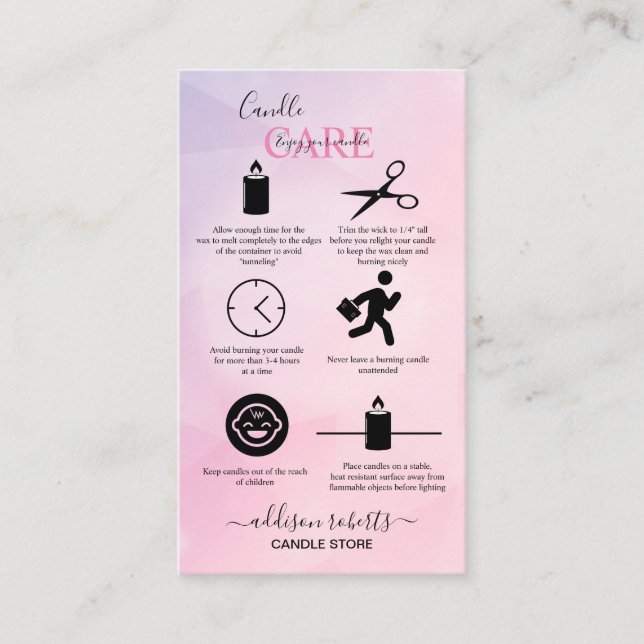 Carte de visite de soins aux bougies rose Gold Pin (Devant)