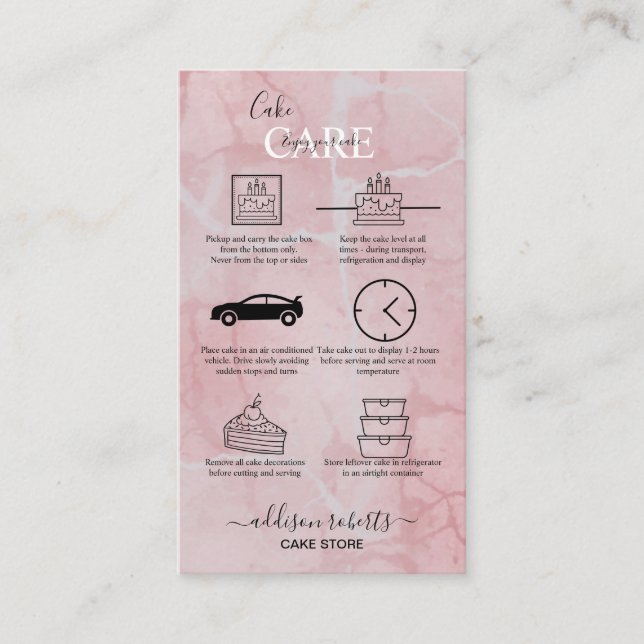 Carte de visite de soins de gâteau rose esthétique (Devant)