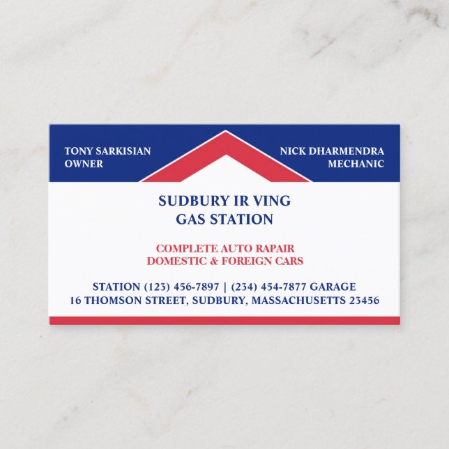 Carte de visite de station-service (Devant)