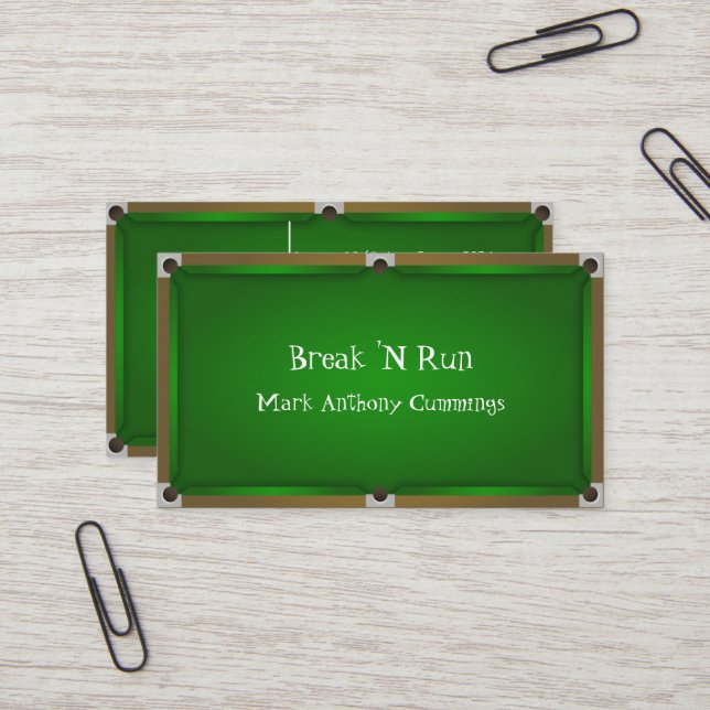Carte de visite de Tableau de billards (Devant/Arrière en situation)