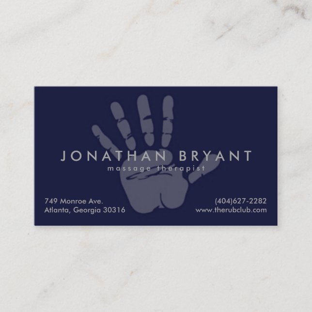 Carte de visite de thérapeute de massage de bleu (Devant)