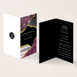 Carte de visite de tissu de lin violet et or