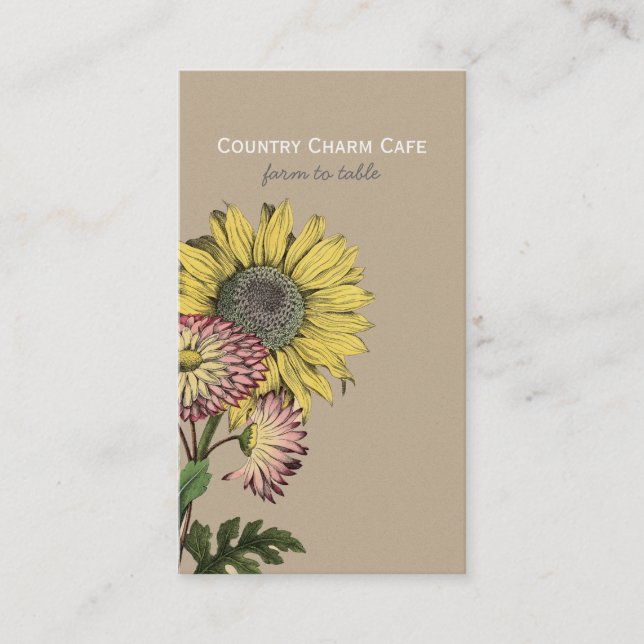 Carte de visite de tournesol en papier rustique si (Devant)