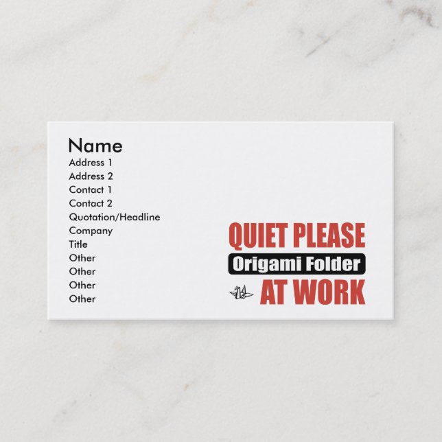 Carte De Visite De tranquillité dossier d'origami svp au travail (Devant)