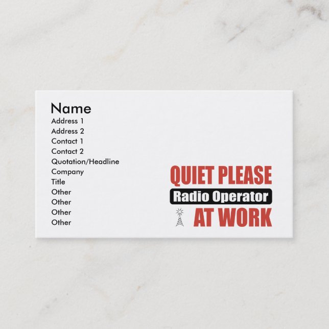Carte De Visite De tranquillité opérateur radio svp au travail (Devant)